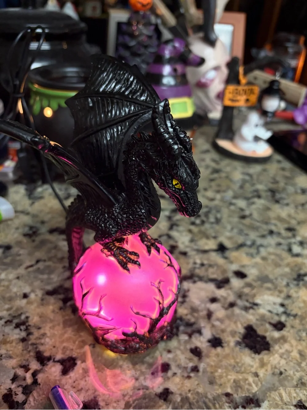Black Dragon Lantern with Pink Glowing Orb